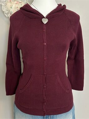 Jacob Y2K Burgundy Maroon button up cardigan top Size M
